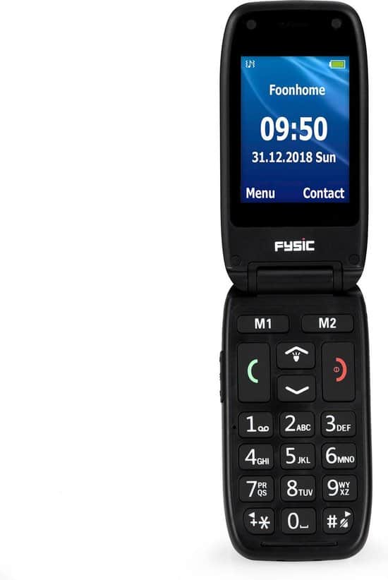 Fysic FM-9260 Senioren mobiele klaptelefoon - 2.4” kleurendisplay, FM radio en SOS functie - Zwart